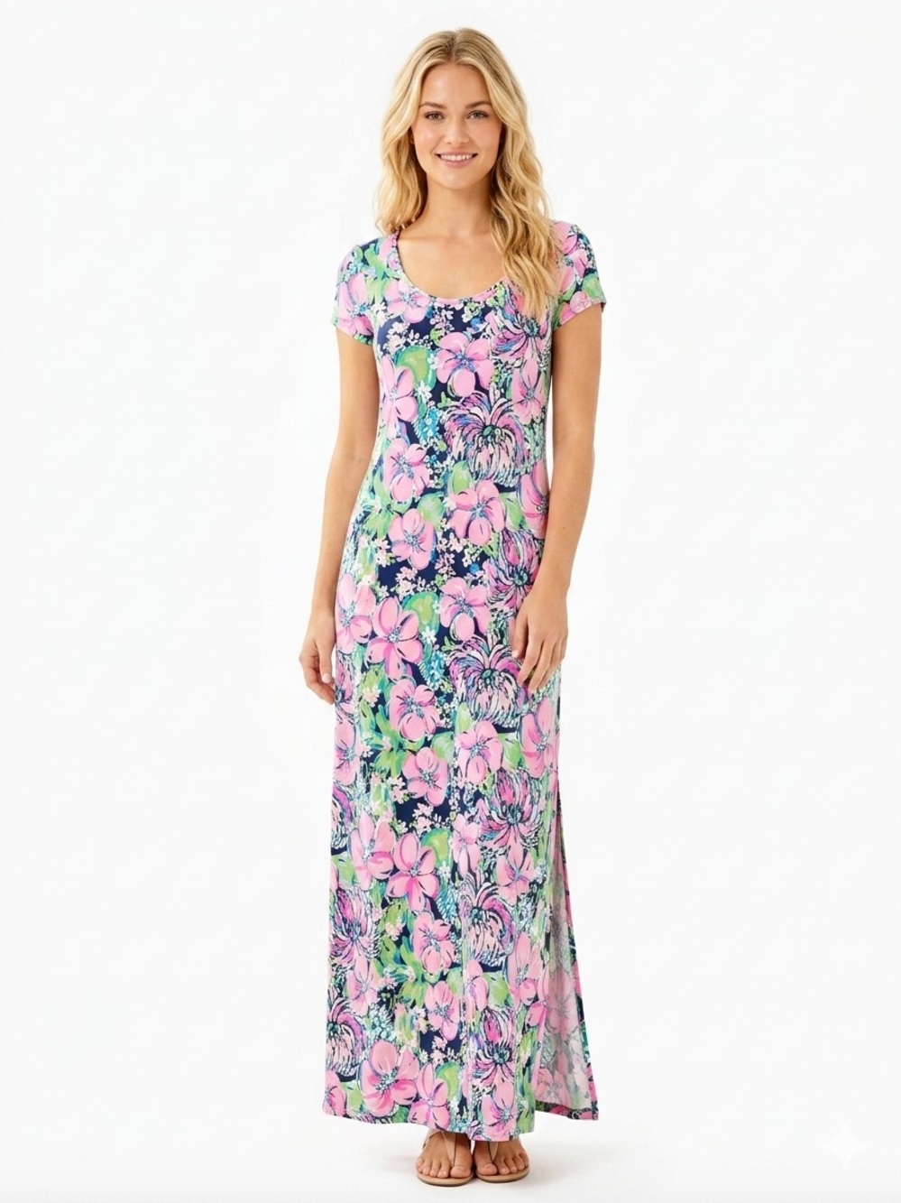 Lilly Pulitzer Wynne Floral Maxi Dress High Tide Navy XS
